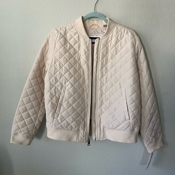 Levi's Diamond Quilted Bomber Jacket in Cream Womens Size L NWT - Picture 4 of 16